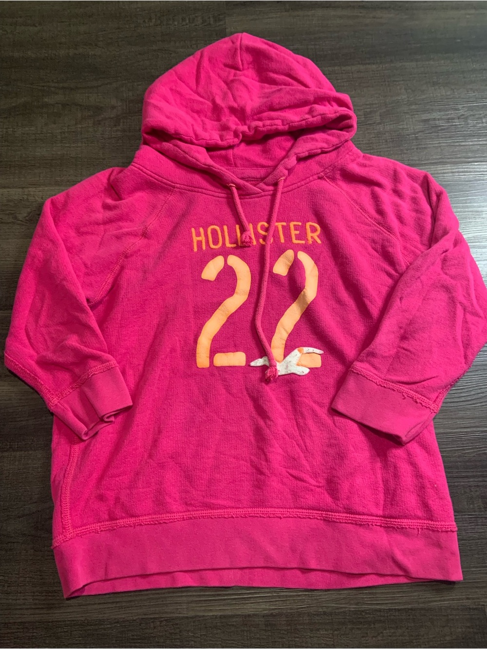 Hollister Hot Pink Pullover Hoodie with Yellow-Orange Stripe Detail